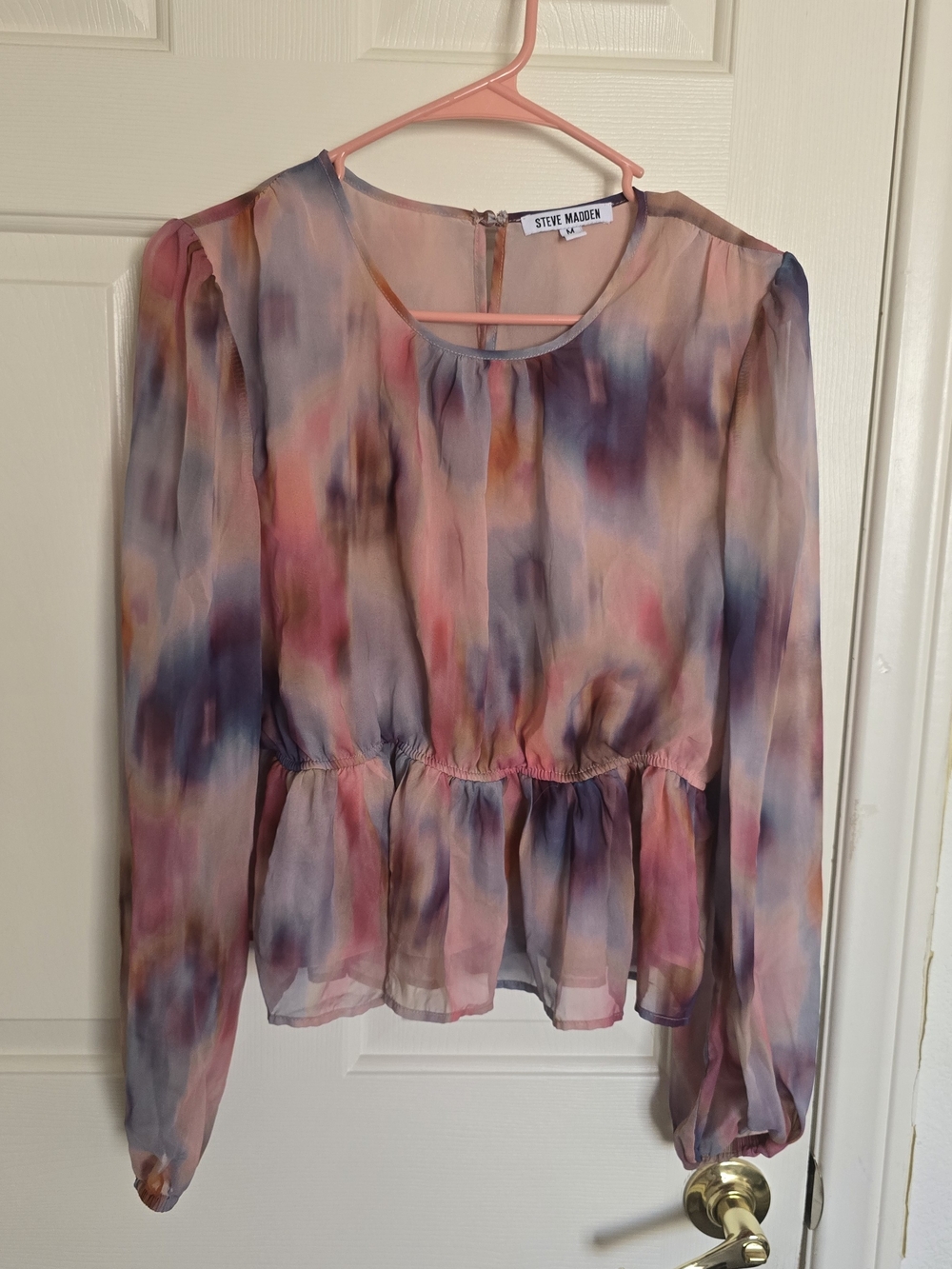 Steve Madden Pink Multi Watercolor Peplum Blouse